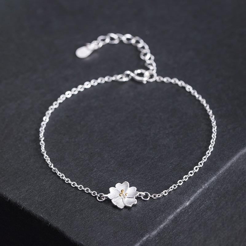 ブレスレット レディース s925 シルバー 花柄 フラワー 花 桜 小さめ かわいい デザイン アクセサリー