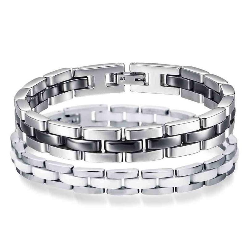 ブレスレット レディース ステンレス セラミック 切り替え ブラック & ホワイト ファッション おしゃれ かわいい ペア バングル