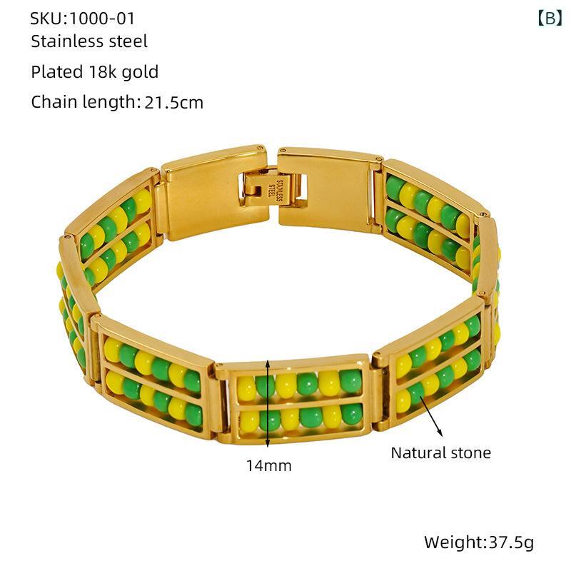 ブレスレット メンズ レディース 18K チタン鋼 ダブルレイヤー ビーズ 百搭 tendances 手環 アクセサリー