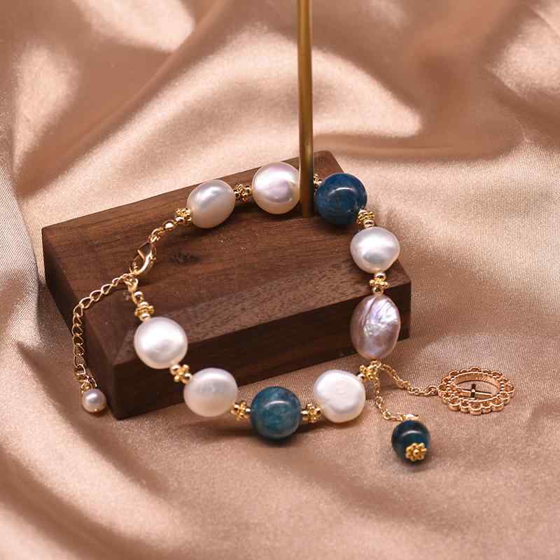 Jade - ブレスレット レディース 天然淡水パール ラピスラズリ ヨーロッパ アクセサリー 手作り 普段使い かわいい おしゃれ