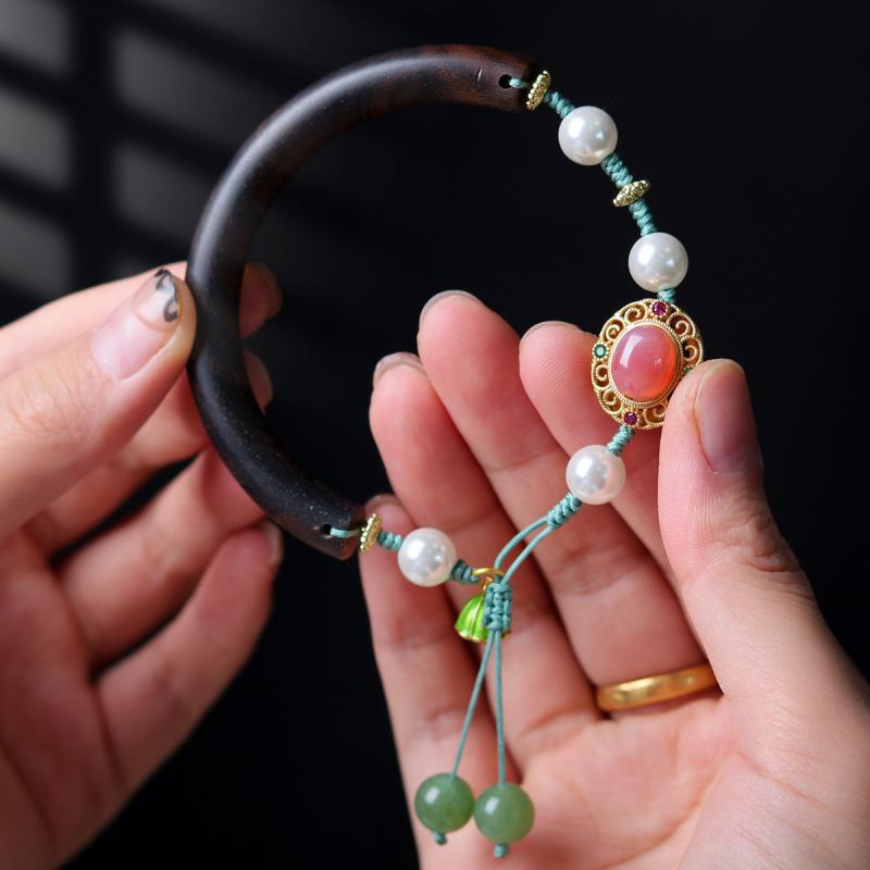 ブレスレット レディース 沈香木 半月型 編み込み アクセサリー ギフト オリジナルデザイン