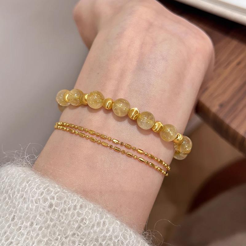 Jade - ブレスレット レディース ジルコニア 金髪水晶 ラッキーアイテム 高級感 百搭 串珠 親友 手飾り