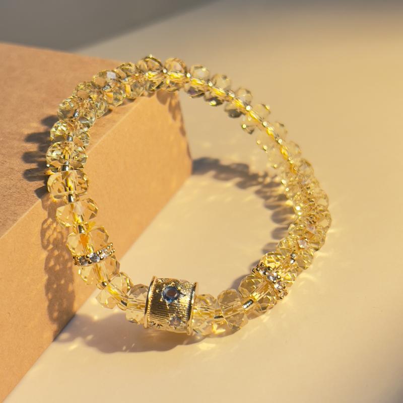 ブレスレット レディース 女性用 黄水晶 多面カット 不規則 車輪型 ビーズ 招財 ラッキーアイテム 運気アップ