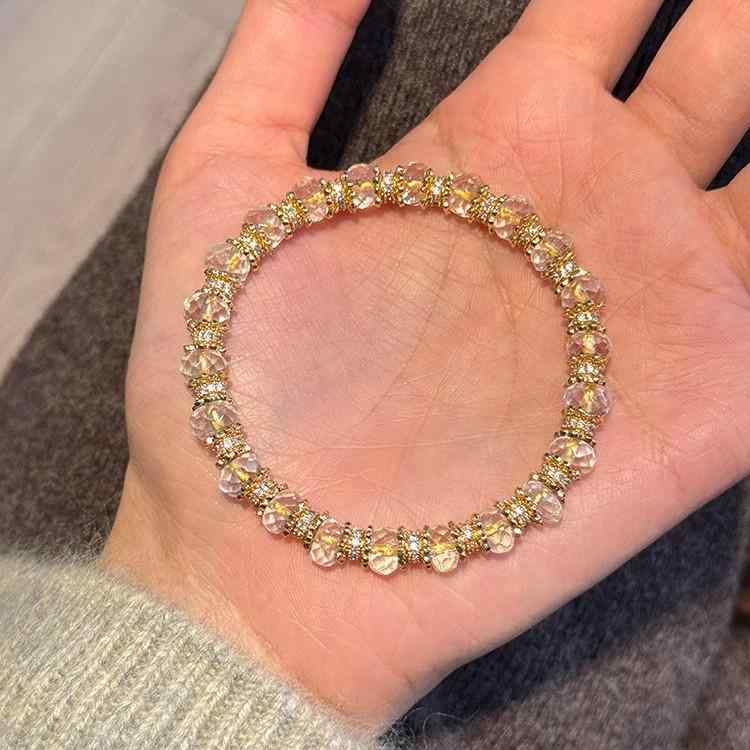 ブレスレット レディース 黄水晶 算盤珠 キラキラ 輝き 伸縮性 パワーストーン ラッキーアイテム お守り 誕生石 誕生日 記念日 贈り物