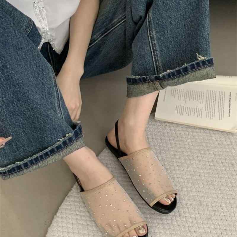 サンダル レディース 大きいサイズ メッシュ 通気性 フラット ローマ字風 ストラップ ぺたんこ 歩きや..