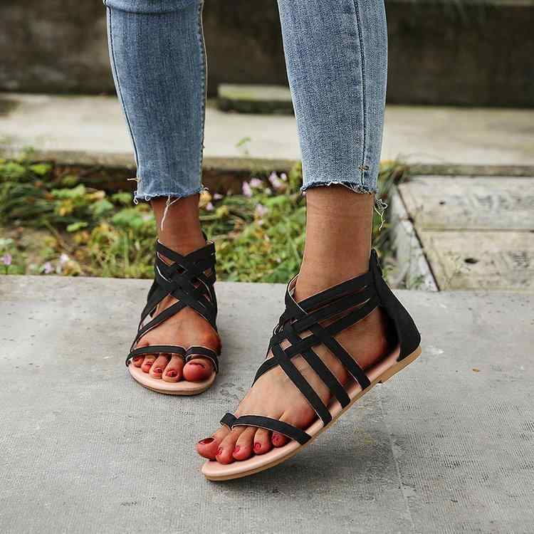 サンダル レディース ローマ風 編み込み ぺたんこ フラット 痛くない 歩きやすい 履きやすい ストラッ..