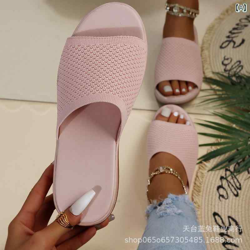 サンダル レディース 春夏 ニット 厚底 大きいサイズ フラットソール スリッパ 普段使い