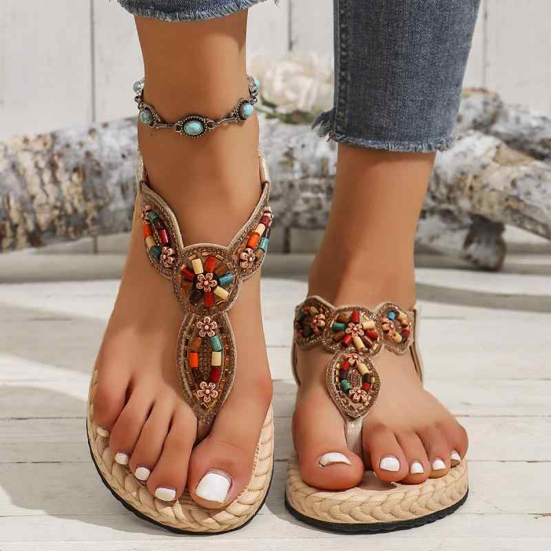 サンダル レディース ボヘミアン ビーチサンダル ぺたんこ ビーズ クッション性 歩きやすい 疲れない フェアリー 大人 かわいい おしゃれ 春夏