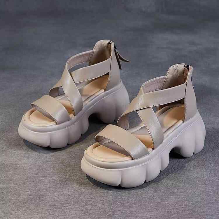 サンダル レディース 厚底 疲れない 歩きやすい ローマ風 安定感 クロスストラップ 美脚 身長アップ かわいい 普段使い(4.0)