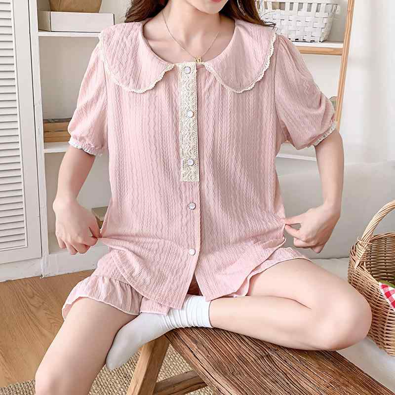 ルームウェア レディース 春夏 半袖 短パン 薄手 綿 胸パッド付き かわいい プリンセス ネグリジェ 大きいサイズ ゆったり 部屋着 寝巻き