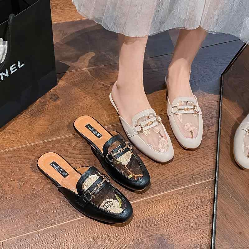 サンダル レディース メッシュ フラット底 花柄 切り替え スリッパ 普段使い かわいい おしゃれ 歩きやすい