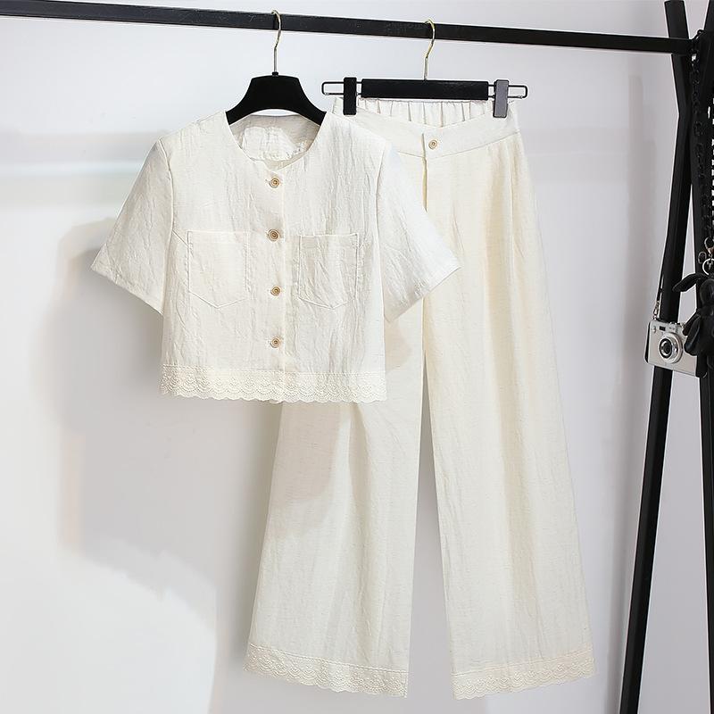 シャツ レディース 半袖 麻 リネン ワイドパンツ 上下セット 通勤着 普段使い 豪華感 春夏