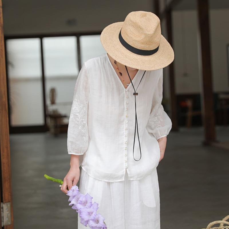 カーディガン レディース 刺繡 チュニック 薄手 刺繍 花柄 トップス 豪華感 ゆったり ブラウス シャツ 七分袖 春夏