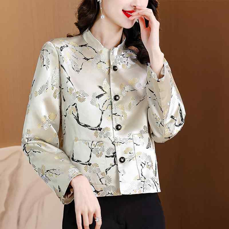 シャツ レディース 秋冬 オーバーサイズ ゆったり 体型カバー ジャカード 新中式 チャイナスタイル ブ..