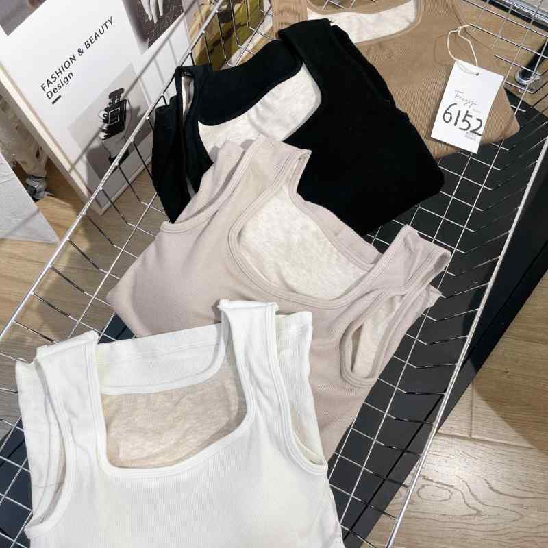 タンクトップ レディース 女性用 リブ スクエアネック 裏起毛 厚手 防寒 あったか インナー カップ付き バストアップ2