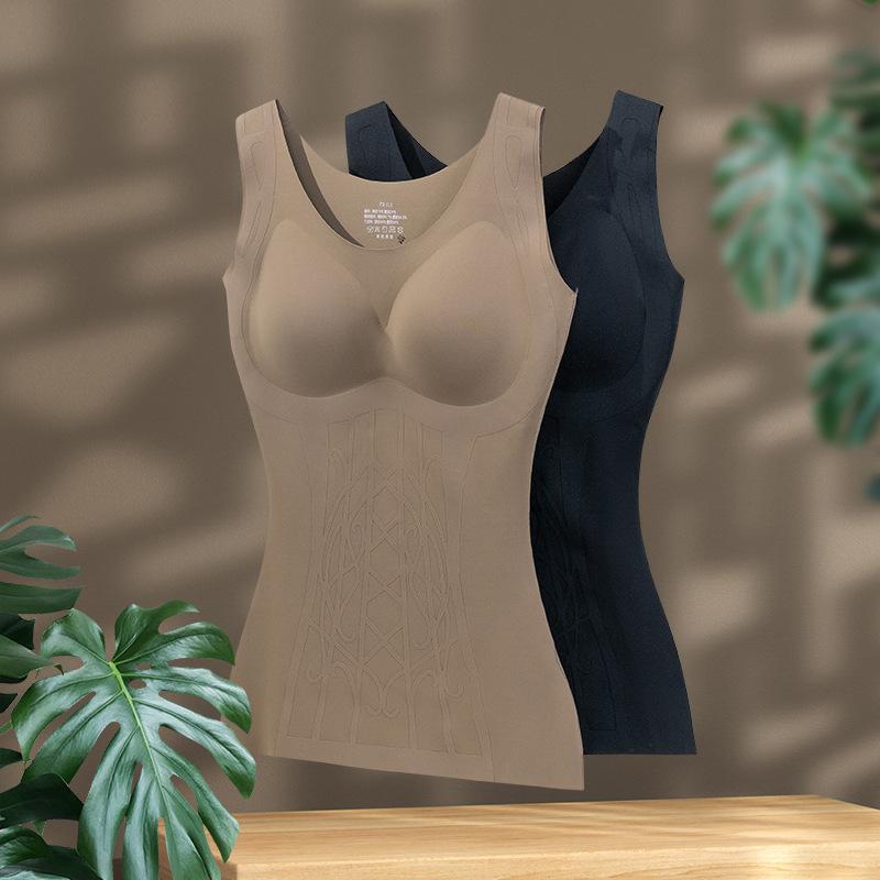 ベスト レディース 女性用 立体 雕花 無縫製 磨毛 保温 ブラトップ 一体型 肌着 下着2