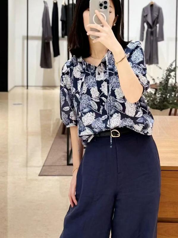 シャツ レディース 半袖 抗しわ 全綿 コットン プリント 花柄 トップス ブラウス 普段使い2