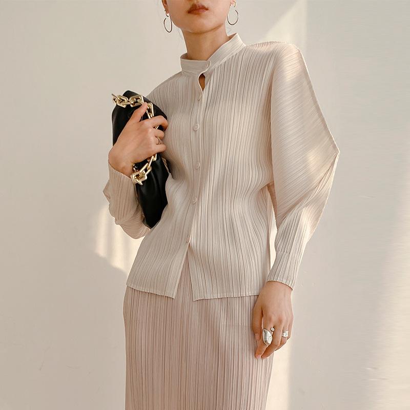乐天商城 - シャツ レディース 春秋 インスタ風 ハイエンド ギャザー レトロ トレンド スタンドカラー 個性的 細見え 上質