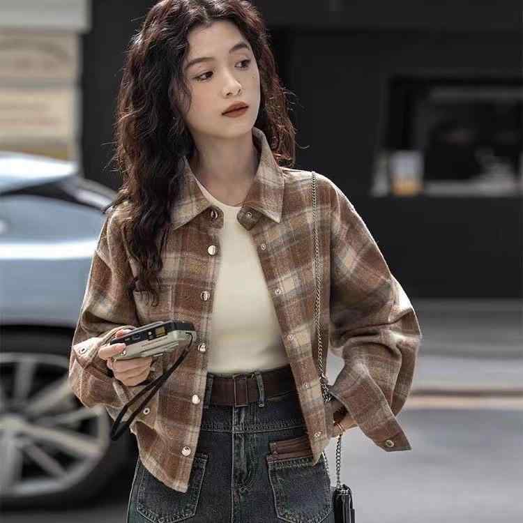 Rakuten - シャツ レディース 格子柄 ネルシャツ 長袖 ショート丈 ゆったり 体系カバー 秋冬 かわいい カジュアル