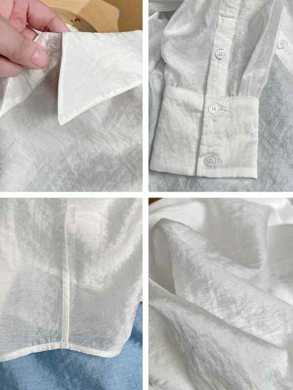 シャツ レディース 長袖 高級感 ファッション アウター ブラウス トップス サマー 肩パッド付き エレガント UVカット 紫外線対策 冷房対策 通勤 オフィス