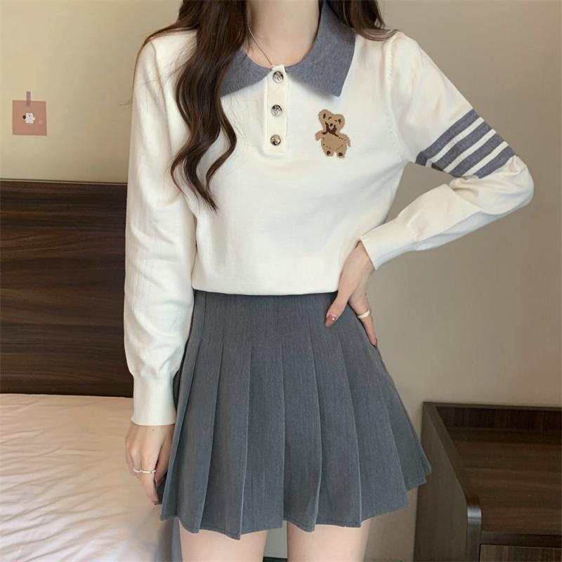 ポロシャツ 長袖Tシャツ ガールズ 春秋 トップス カットソー インナー ミドルスクール ハイスクール 学生服 かわいい カートゥーン