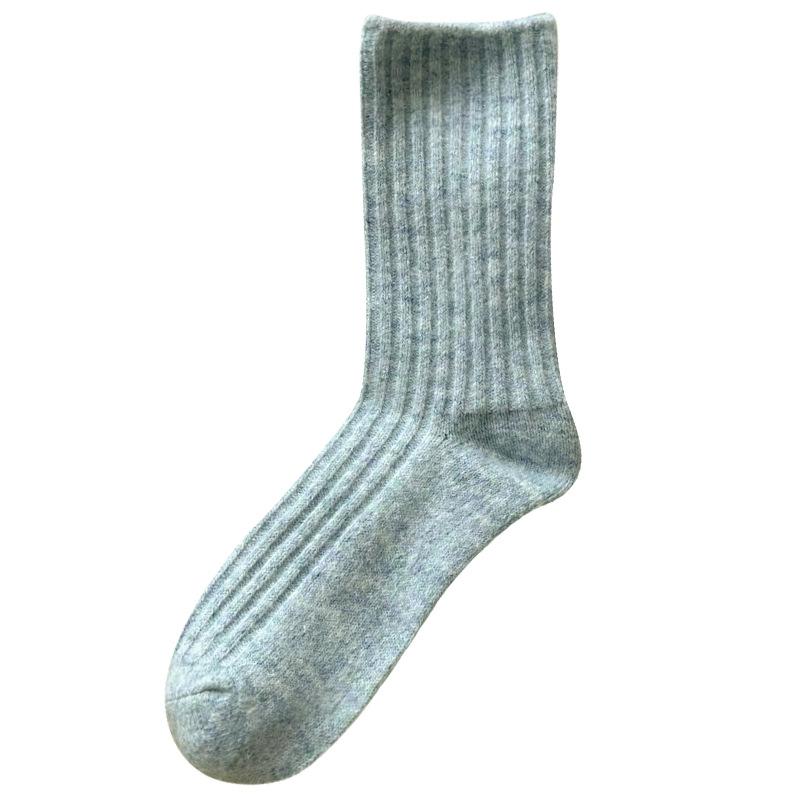 靴下 レディース 秋冬 ミルラード リブ編み ストライプ柄 ベーシック 日系 柔らかい 保温性 中筒 ウール 混紡 ソックス