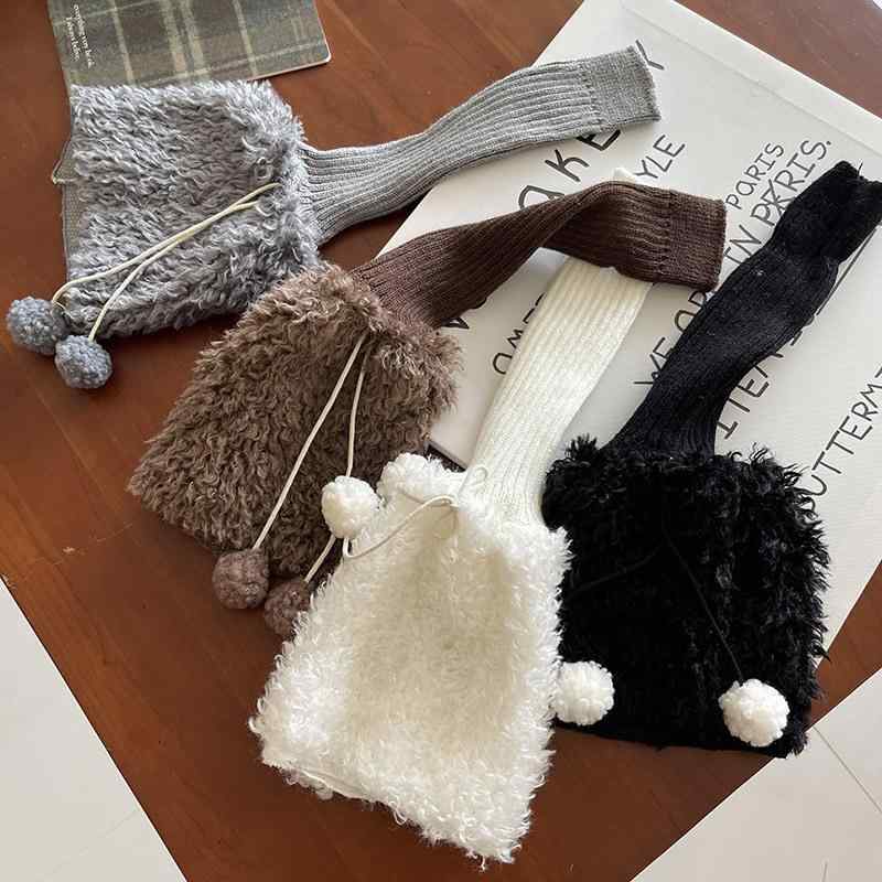 靴下 レディース 秋冬 ニット 少女 かわいい 個性 袜套 毛玉 付き レッグウォーマー 保温2