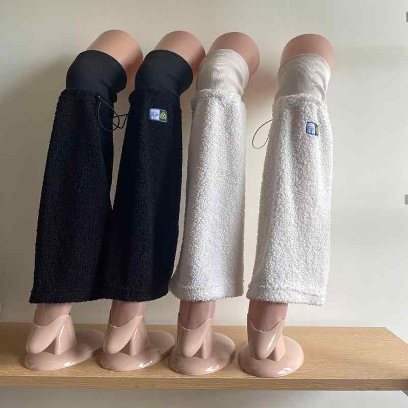 靴下 レディース 秋冬 保暖 羊羔 ウール 切り替え ニーハイソックス レッグウォーマー ワイド マイクロ..