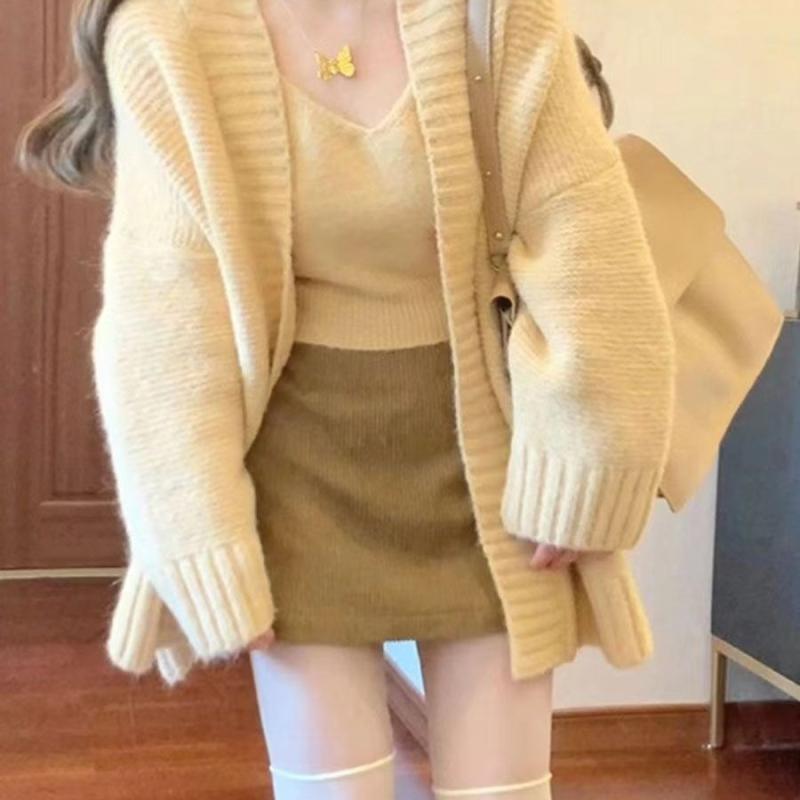 スカート レディース ニット セットアップ 韓国 小柄 普段使い カーディガン 2点セット 着回し