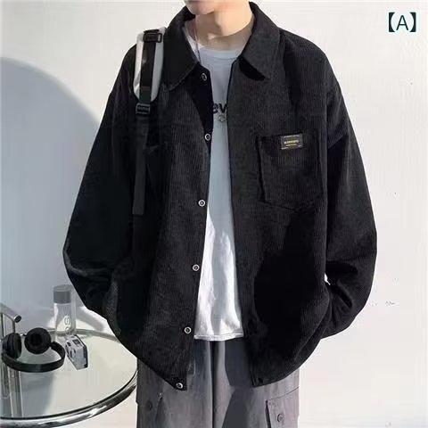 Other - シャツ メンズ 男性用 秋冬 コーデュロイシャツ 長袖シャツ ゆったり 普段使い トップス カジュアル アメカジ レトロ ブラック系