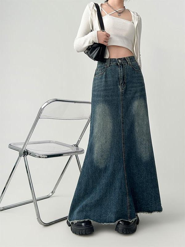 デニムスカート レディース 秋冬 垂れ感 ロングスカート 大きいサイズ 体型カバー 着痩せ マーメイドスカート2