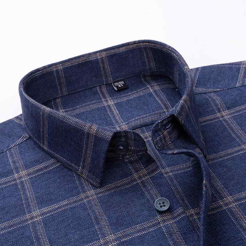 シャツ メンズ 男性用 長袖 ビジネス カジュアル 格子柄 コットン ネルシャツ ポケット付き 中青年