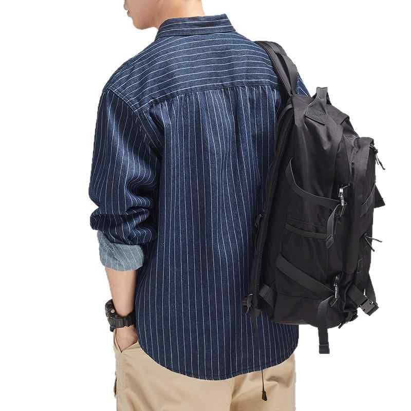 Long-Sleeve （Shape Holding） - シャツ 男性用 長袖 デニム ストライプ ルーズ ワークシャツ トップス 春秋 アウター