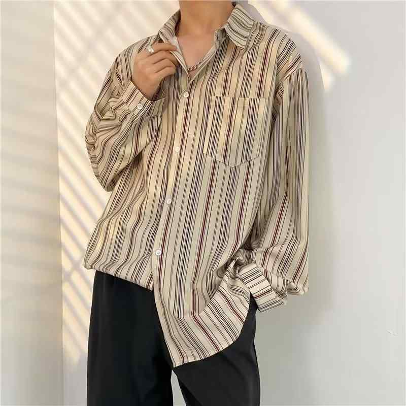 Long-Sleeve （Shape Holding） - シャツ メンズ 男性用 長袖 古着風 ビンテージ 垂れ感 ゆったり 軽奢 高級感 トレンド レトロ 花柄シャツ