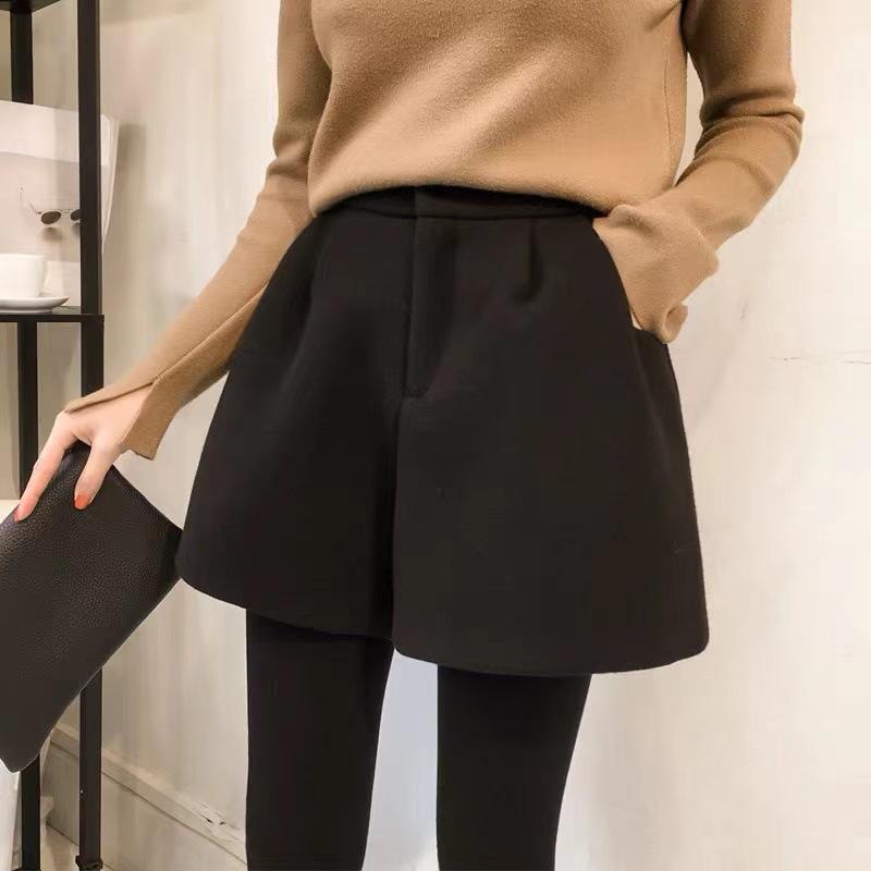 ハーフパンツ レディース 秋冬 高腰 Aライン ワイドレッグパンツ ゆったり 体型カバー あったか 厚手 ウール 短パン ショーパン