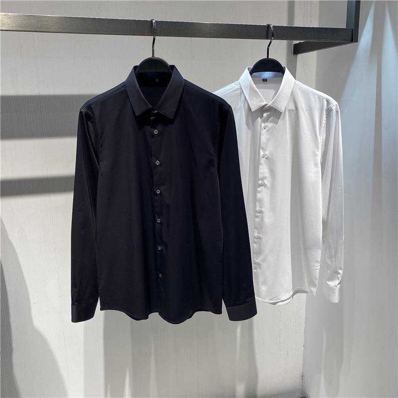 Long-Sleeve （Shape Holding） - シャツ メンズ 男性用 長袖 ビジネス 抗シワ 保温 ブラック ホワイト 黒 白 起毛 ネルシャツ