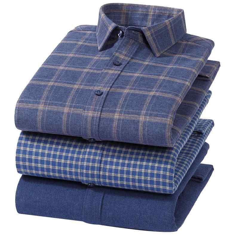 Short Sleeves （Shape Holding） - シャツ 男性用 純綿 ネルシャツ 裏起毛 厚手 一体型 中年 長袖 トップス あったか 秋冬