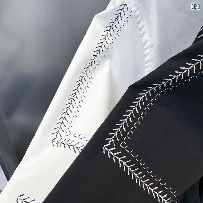 シャツ 男性用 トップス 長袖 ビジネス スリム アローチェーン 刺繍 シンプル 紳士服 オフィス