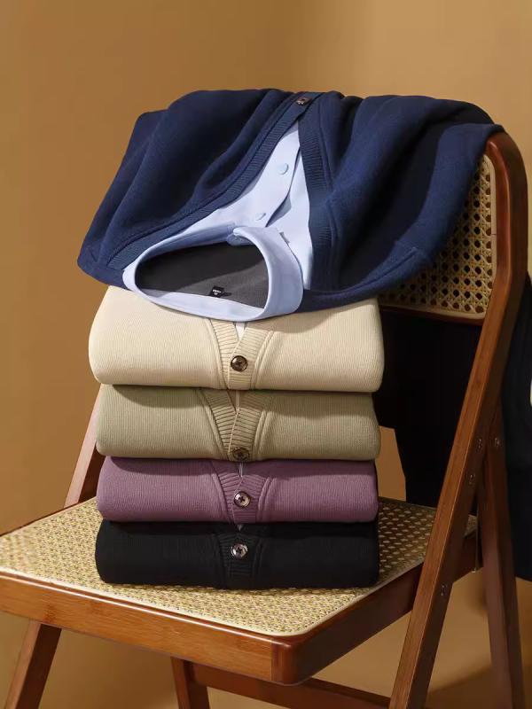 Long-Sleeve （Shape Holding） - シャツ メンズ 男性用 裏起毛 ニット カットソー フェイクレイヤード 厚手 秋冬 ファッション 暖かい 防寒