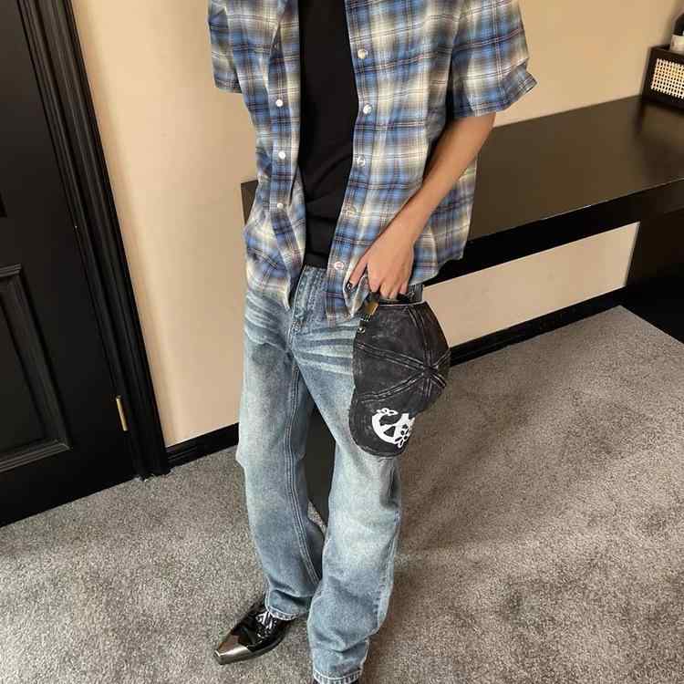 シャツ メンズ 男性用 精紡純綿 フランネル 格子柄 襟付き 半袖シャツ 春夏 清潔感 レトロ