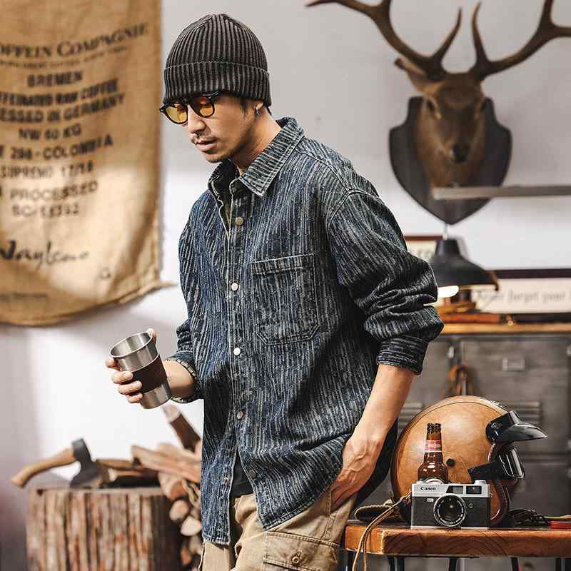 シャツ 男性用 デニムシャツ 提花 レトロ感 ルーズフィット 春秋 スプリングコート アウター 羽織り