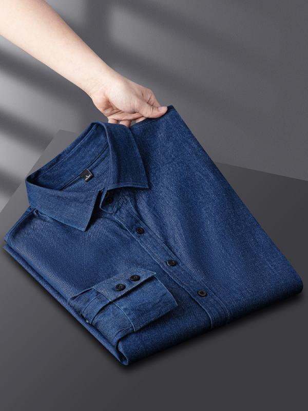 シャツ メンズ 男性用 長袖 デニムシャツ ウォッシュ加工 レトロ ビンテージ カジュアル ビジネス スリム 接触冷感 形状記憶