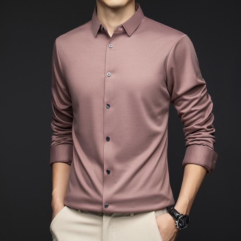シャツ 男性用 長袖 ネルシャツ ビジネス カジュアル 無地 防しわ 形態安定