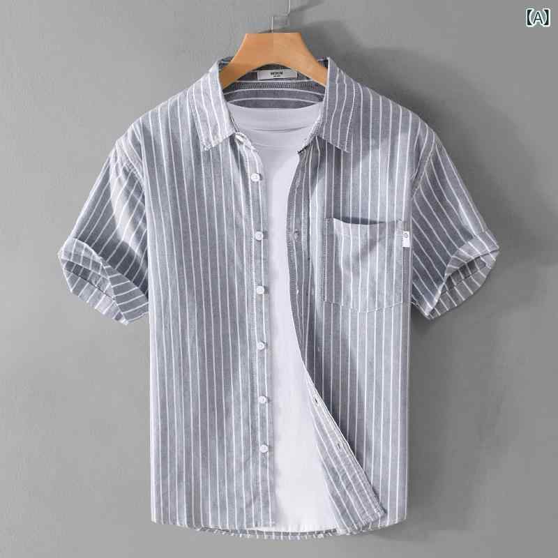 Long-Sleeve （Shape Holding） - シャツ メンズ 男性用 オックスフォード ストライプ 半袖 トップス 普段使い 部屋着 カジュアル ゆったり 清潔感2