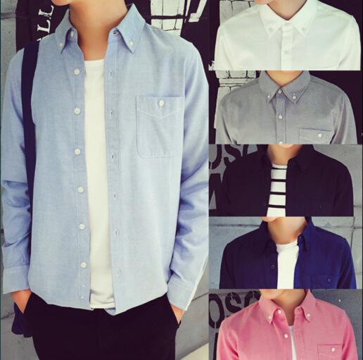 シャツ 男性用 大きいサイズ 白 オックスフォード 長袖 スリム 綿 コットン 無地 カジュアル トップス