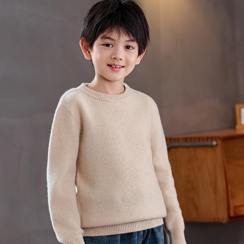 ニット キッズ 子供用 秋冬 クルーネック プルオーバー 厚手 ピュアウール 柔らか...