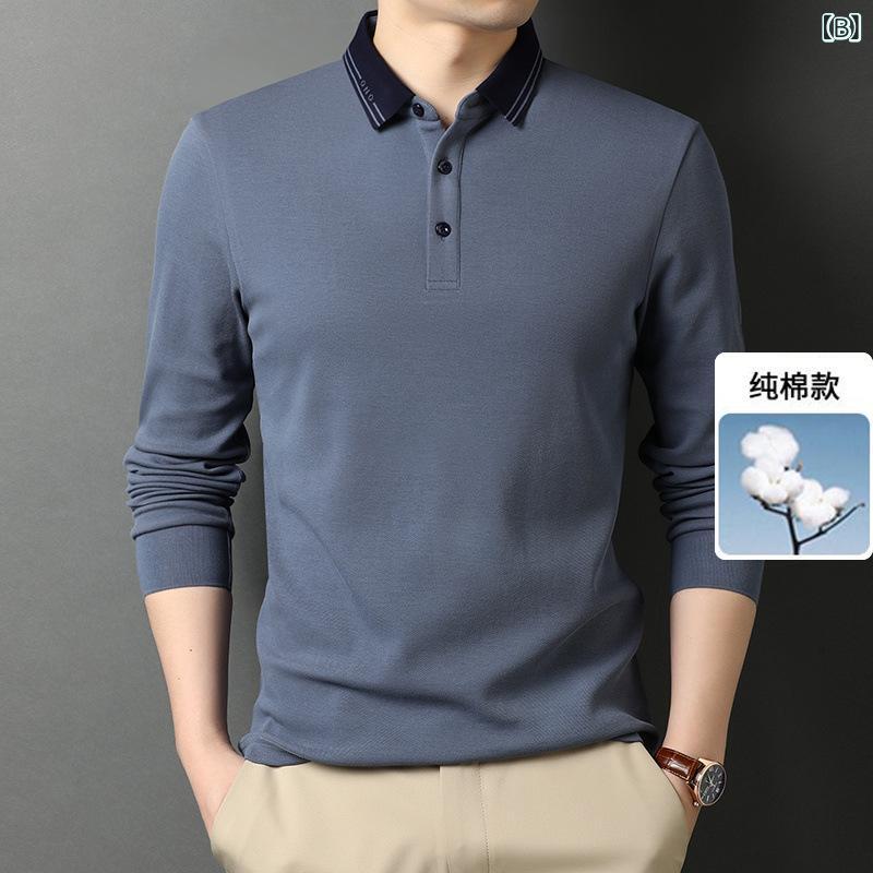 Tシャツ 男性用 長袖 コットン ポロシャツ シニア 中高年 紳士服 無地 トップス sofapotato-10625749 ソファポテト サンプル画像3