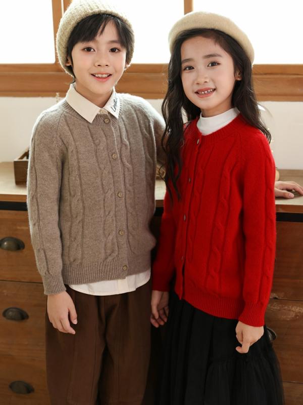 ニット キッズ 全羊毛 カーディガン 厚手 レトロ ケーブル 羊毛 アウター 男の子 女の子 ベビー セーター