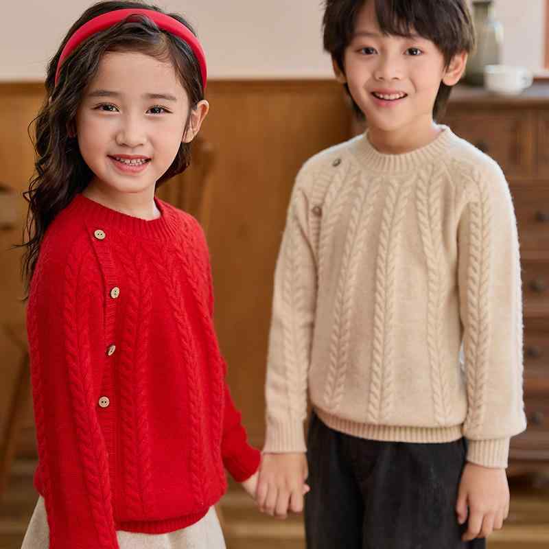 ニット キッズ 子供服 男女兼用 セーター ウール 厚手 ニット 秋冬 トップス 新年 赤色