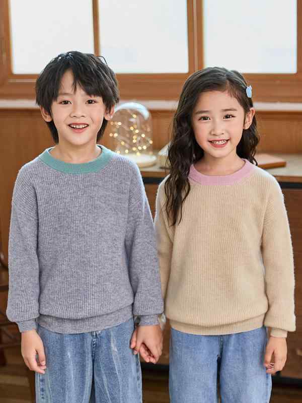 ニット キッズ 子供服 秋冬 トップス セーター 無地 切り替え 撞色 ゆったり かわいい 上着